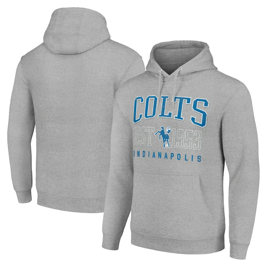 Indianapolis Colts Starter Unisex Throwback Logo Pullover Hoodie - Heather Gray Hoodies