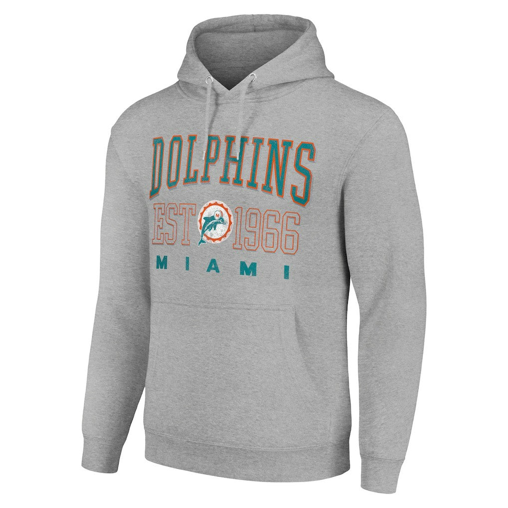 Miami Dolphins Starter Unisex Throwback Logo Pullover Hoodie - Heather Gray Hoodies