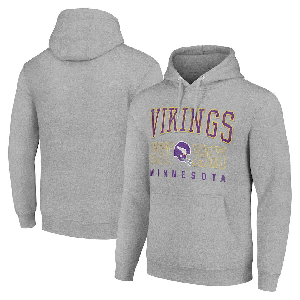 Minnesota Vikings Starter Unisex Throwback Logo Pullover Hoodie - Heather Gray Hoodies