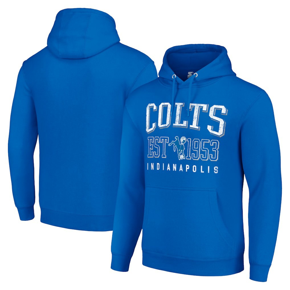 Indianapolis Colts Starter Unisex Throwback Logo Pullover Hoodie - Royal Hoodies