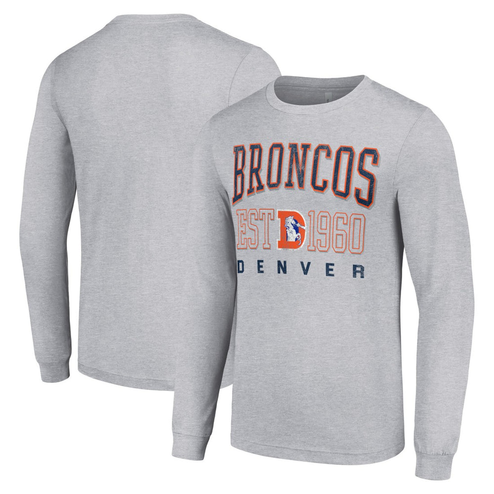 Denver Broncos Starter Throwback Logo Long Sleeve T-Shirt - Heather Gray T-shirts