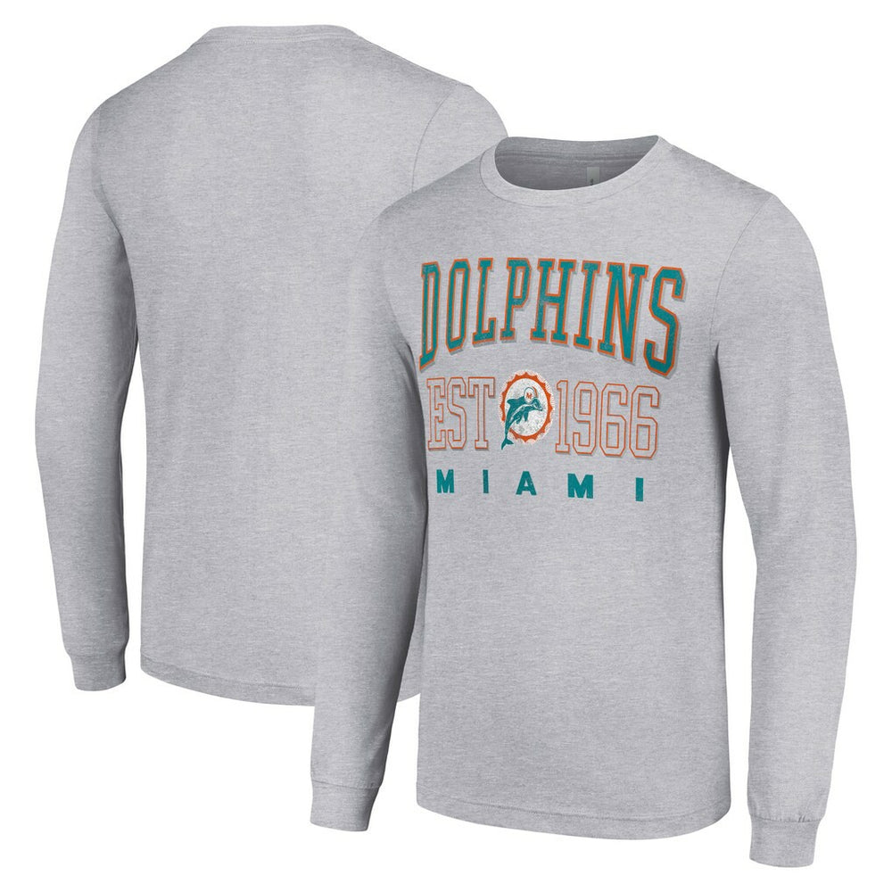 Miami Dolphins Starter Throwback Logo Long Sleeve T-Shirt - Heather Gray T-shirts