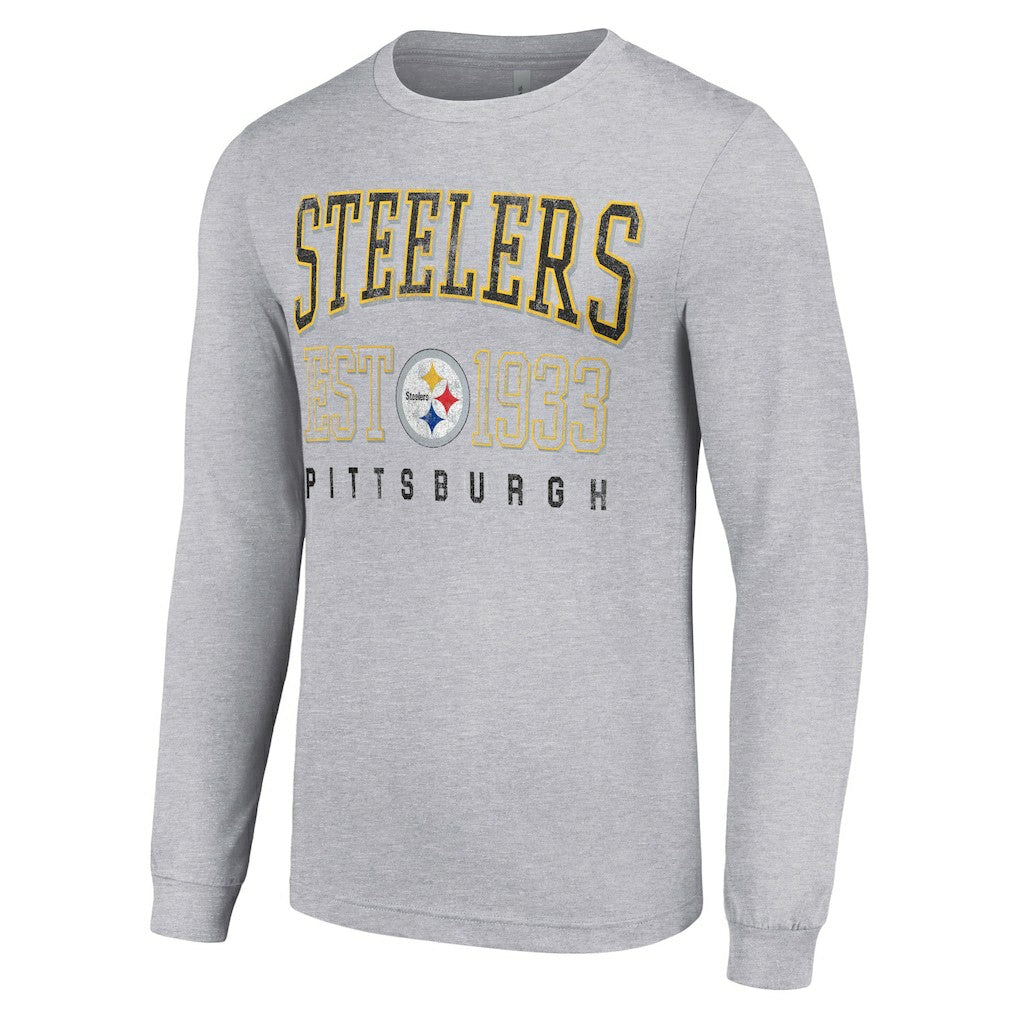 Pittsburgh Steelers Starter Throwback Logo Long Sleeve T-Shirt - Heather Gray T-shirts