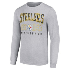 Pittsburgh Steelers Starter Throwback Logo Long Sleeve T-Shirt - Heather Gray T-shirts