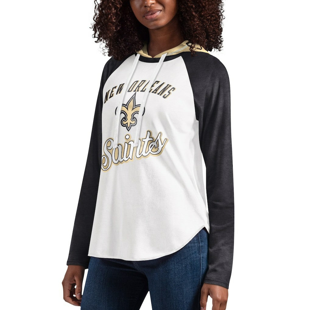 New Orleans Saints G-III 4Her by Carl Banks Women's MVP Raglan Hooded Long Sleeve T-Shirt - White T-shirts