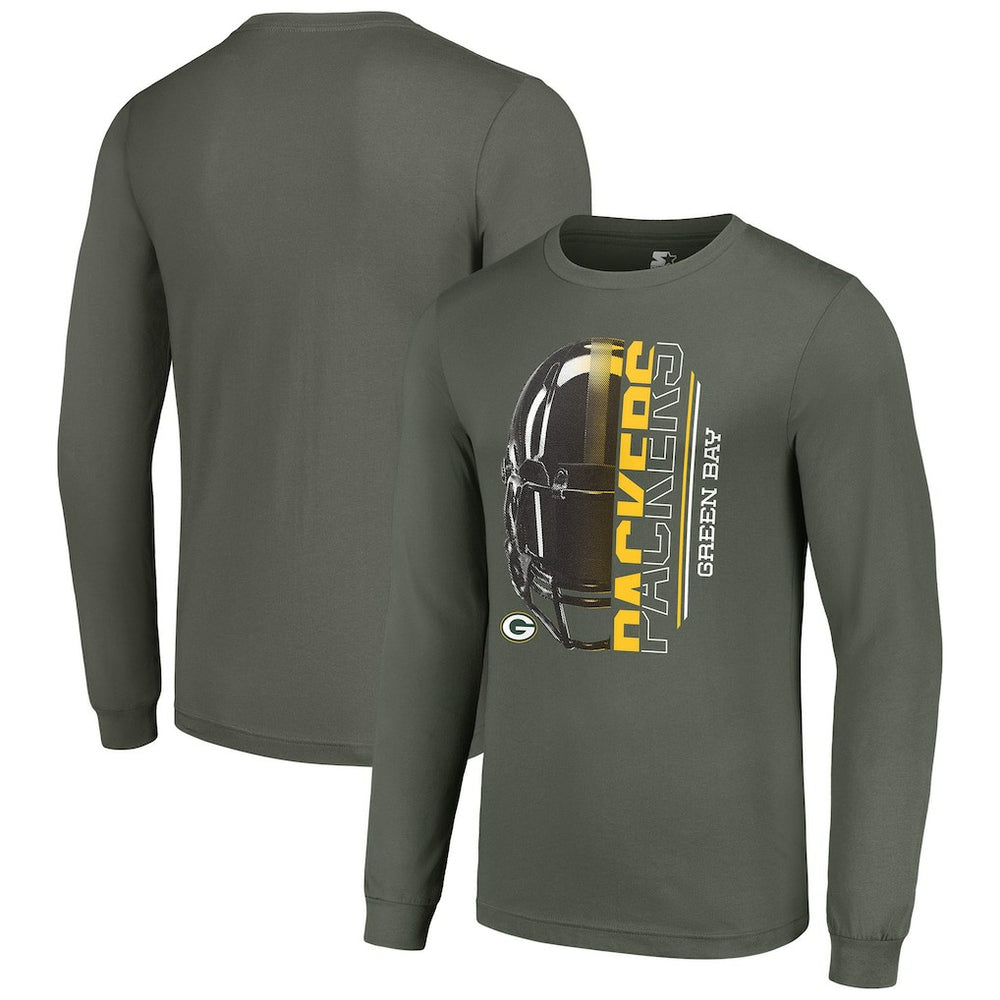 Green Bay Packers Starter Half Helmet Logo Long Sleeve T-Shirt - Green T-shirts