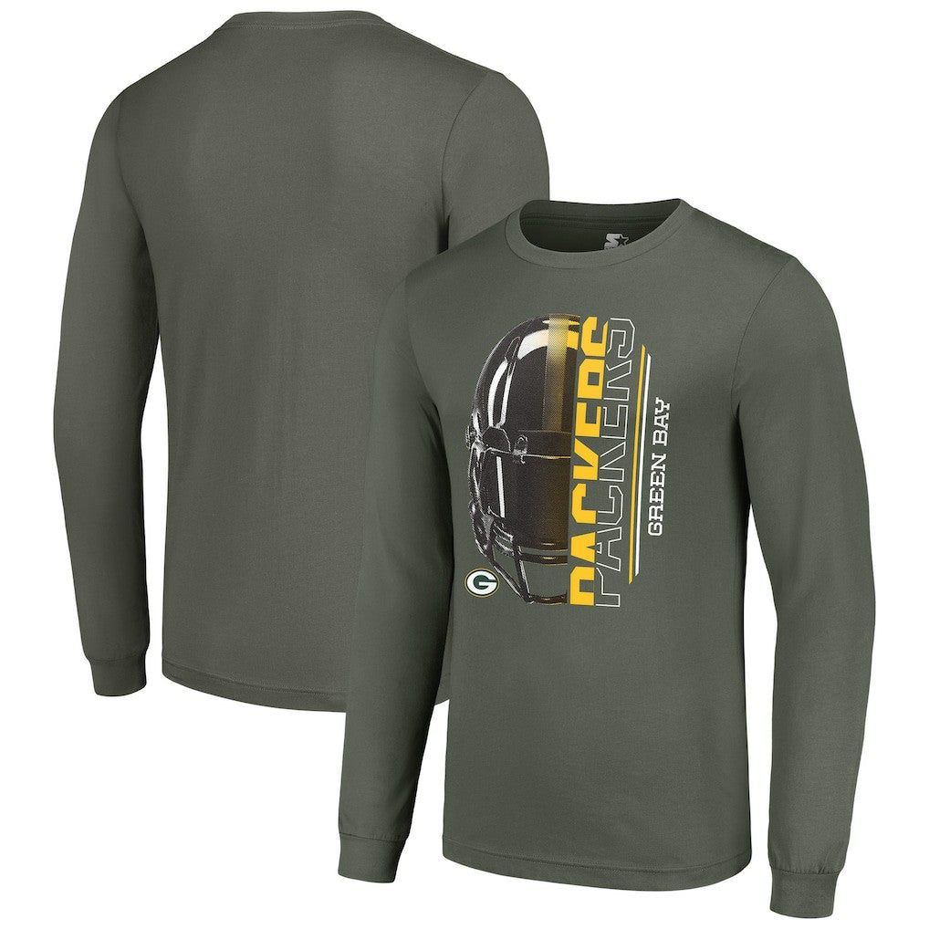 Green Bay Packers Starter Half Helmet Logo Long Sleeve T-Shirt - Green T-shirts