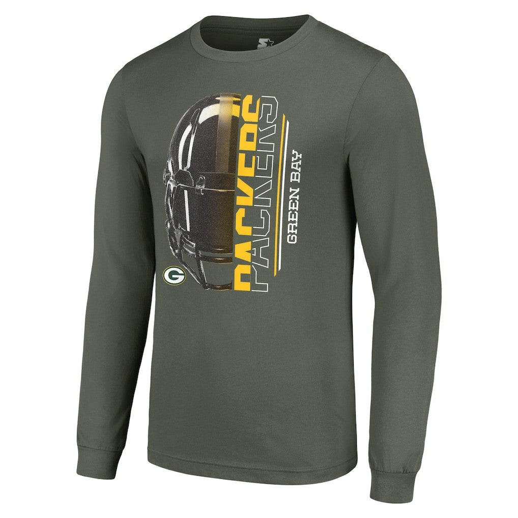 Green Bay Packers Starter Half Helmet Logo Long Sleeve T-Shirt - Green T-shirts