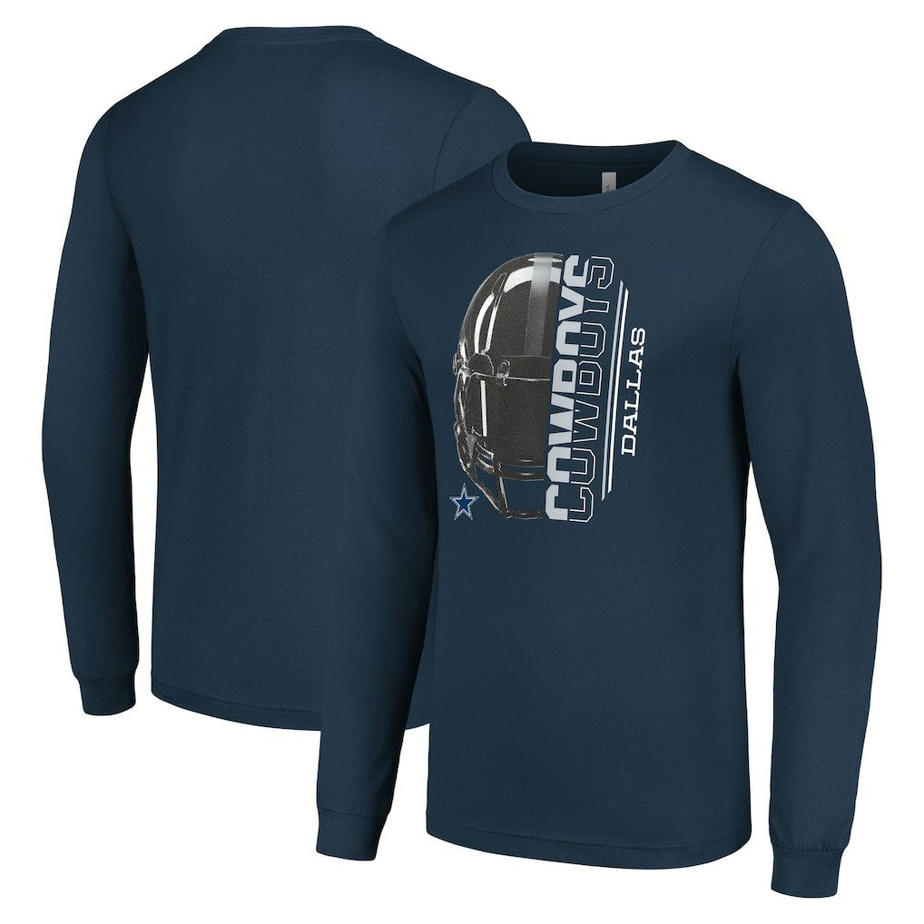 Dallas Cowboys Starter Half Helmet Logo Long Sleeve T-Shirt - Navy T-shirts