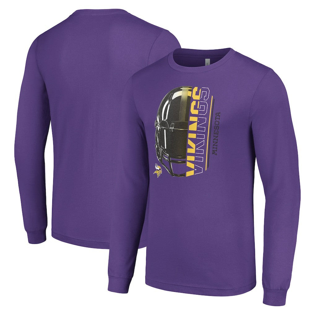 Minnesota Vikings Starter Half Helmet Logo Long Sleeve T-Shirt - Purple T-shirts