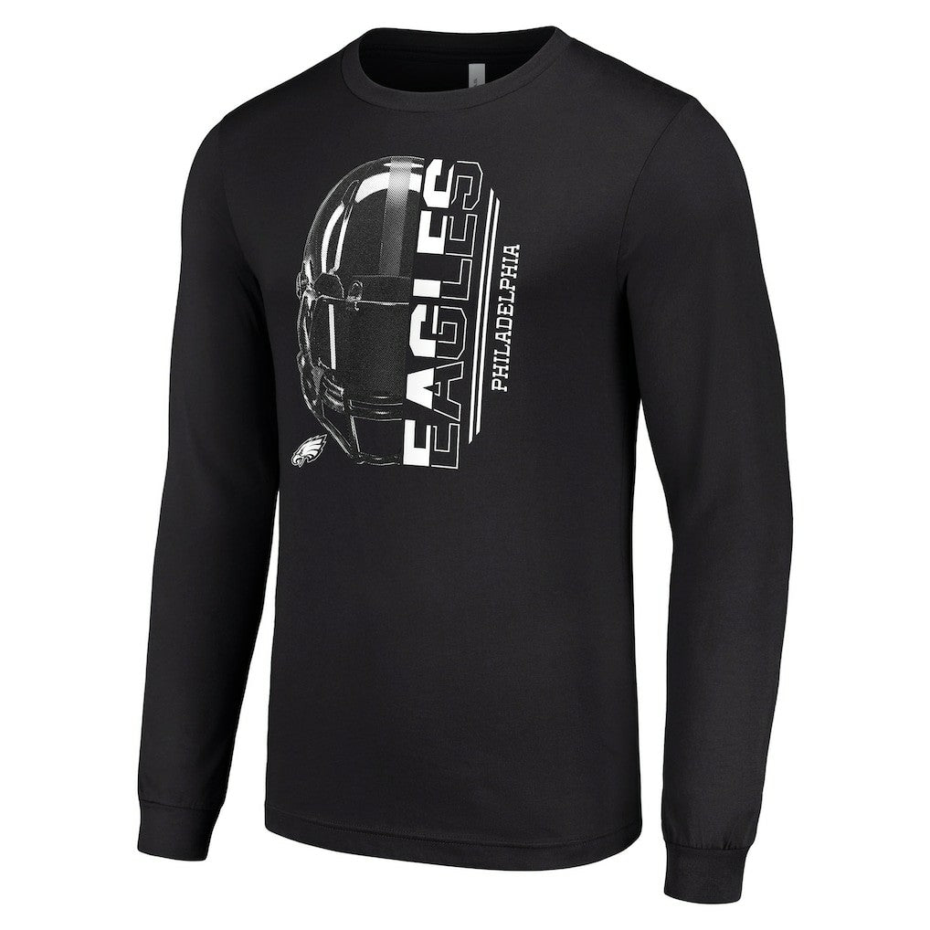 Philadelphia Eagles Starter Half Helmet Logo Long Sleeve T-Shirt - Black T-shirts