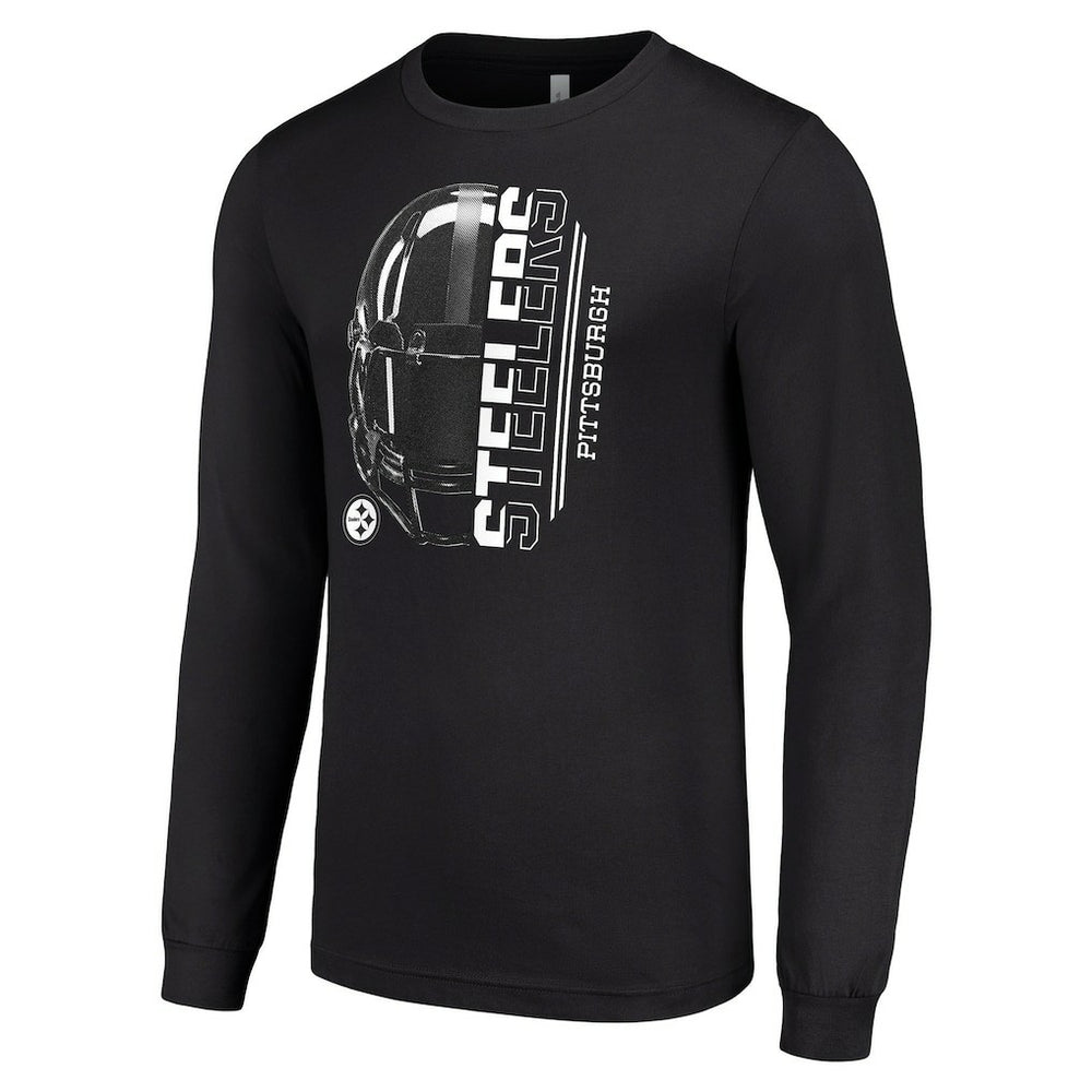 Pittsburgh Steelers Starter Half Helmet Logo Long Sleeve T-Shirt - Black T-shirts