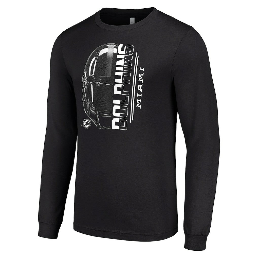 Miami Dolphins Starter Half Helmet Logo Long Sleeve T-Shirt - Black T-shirts