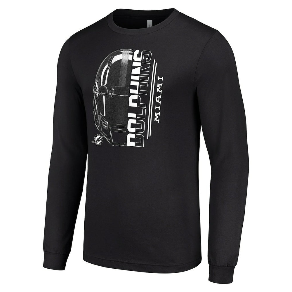 Miami Dolphins Starter Half Helmet Logo Long Sleeve T-Shirt - Black T-shirts