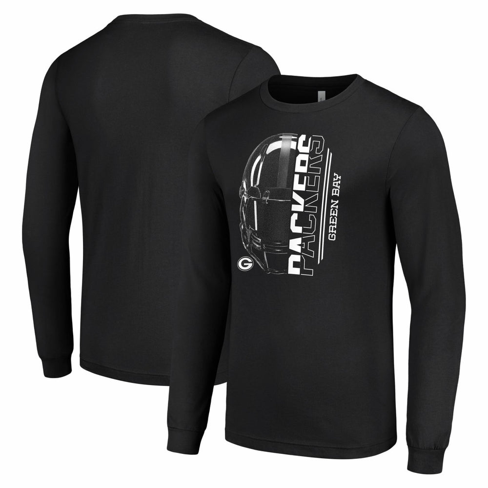 Green Bay Packers Starter Half Helmet Logo Long Sleeve T-Shirt - Black T-shirts