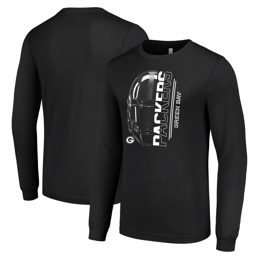 Green Bay Packers Starter Half Helmet Logo Long Sleeve T-Shirt - Black T-shirts