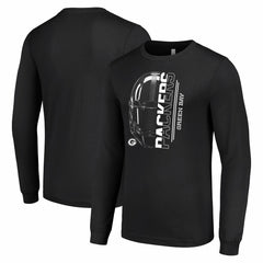 Green Bay Packers Starter Half Helmet Logo Long Sleeve T-Shirt - Black T-shirts