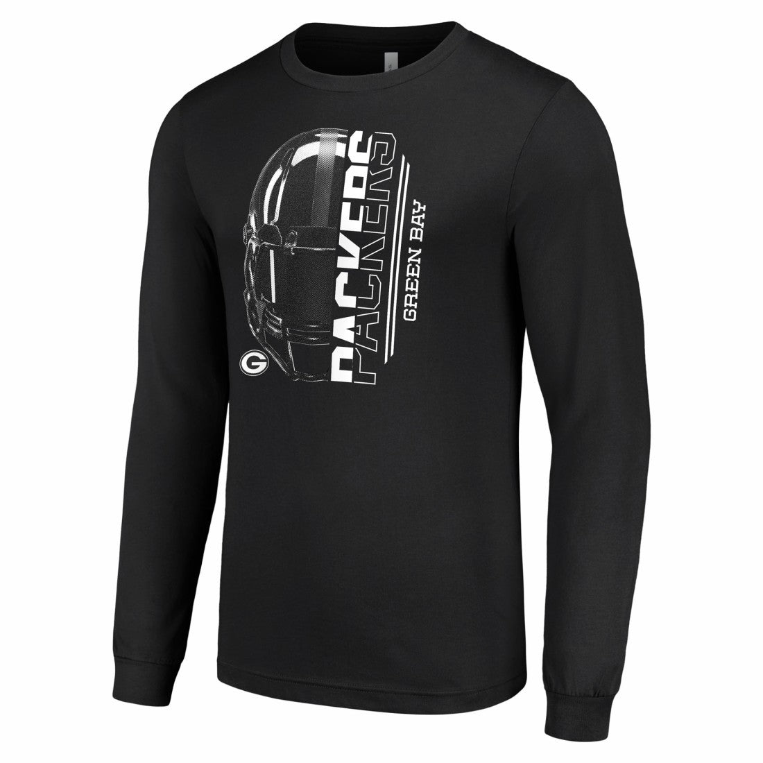 Green Bay Packers Starter Half Helmet Logo Long Sleeve T-Shirt - Black T-shirts