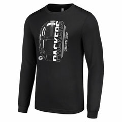 Green Bay Packers Starter Half Helmet Logo Long Sleeve T-Shirt - Black T-shirts