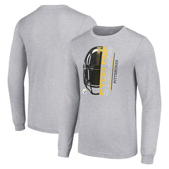 Pittsburgh Steelers Starter Half Helmet Logo Long Sleeve Heathered T-Shirt - Heather Gray T-shirts