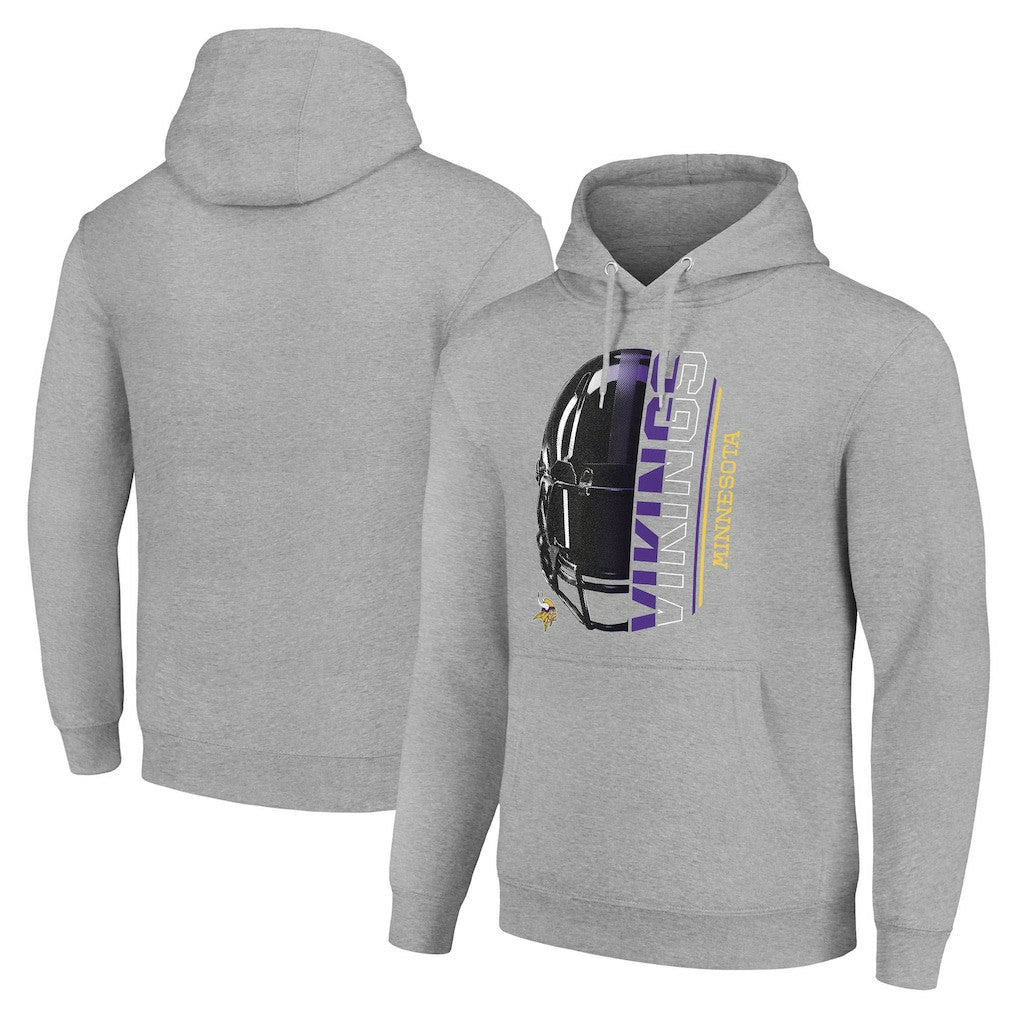 Minnesota Vikings Starter Unisex Half Helmet Logo Pullover Hoodie - Heather Gray Hoodies