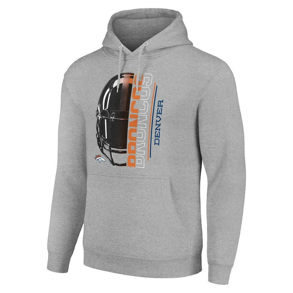 Denver Broncos Starter Unisex Half Helmet Logo Pullover Hoodie - Heather Gray Hoodies