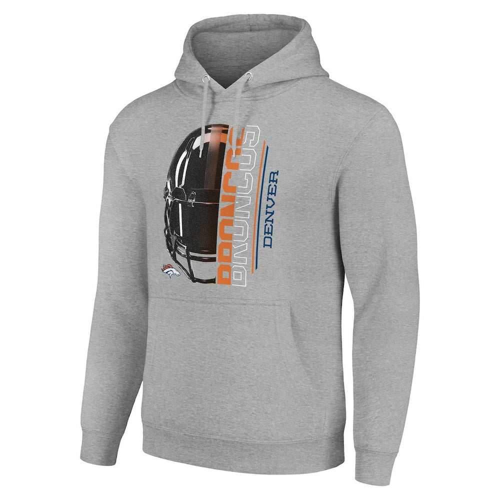 Denver Broncos Starter Unisex Half Helmet Logo Pullover Hoodie - Heather Gray Hoodies