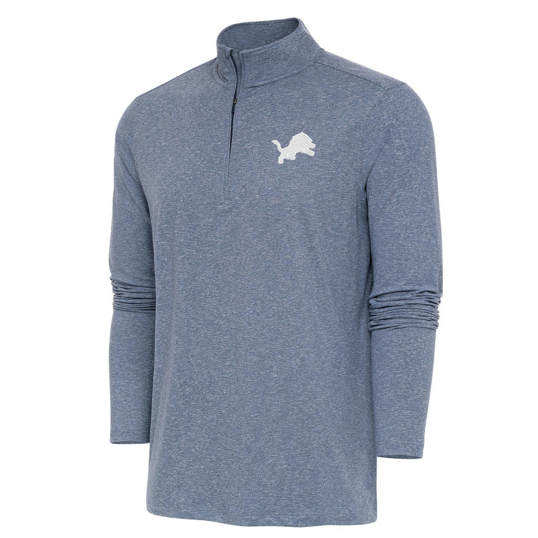 Detroit Lions Antigua Hunk Quarter-Zip Pullover Top - Heather Navy Pullover