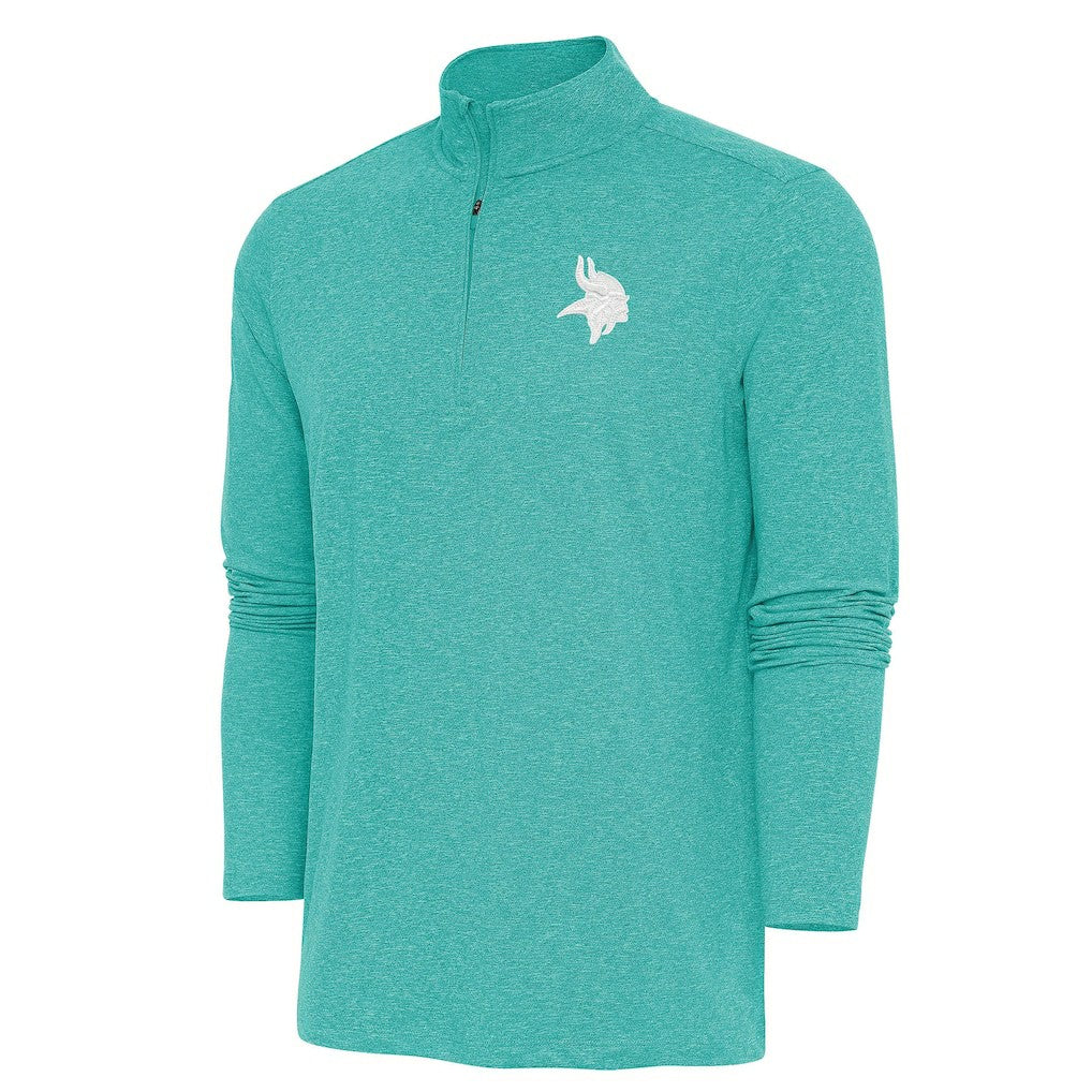 Minnesota Vikings Antigua Hunk Quarter-Zip Pullover Top - Heather Aqua Pullover