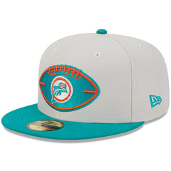 Miami Dolphins New Era 2024 Sideline Historic 59FIFTY Fitted Hat - Stone/Aqua Hats