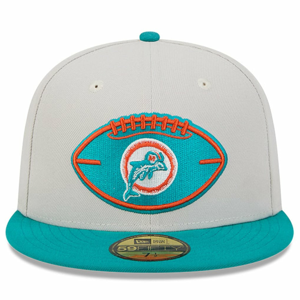 Miami Dolphins New Era 2024 Sideline Historic 59FIFTY Fitted Hat - Stone/Aqua Hats
