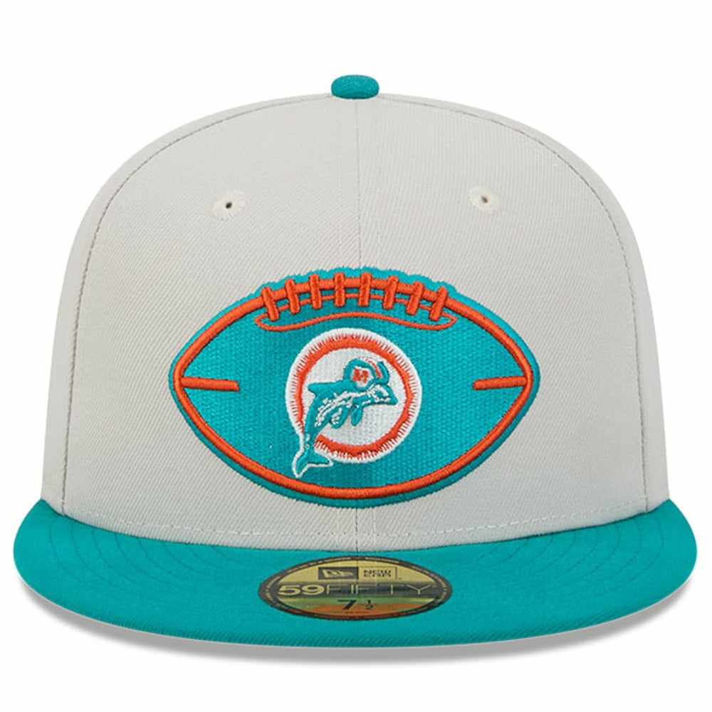 Miami Dolphins New Era 2024 Sideline Historic 59FIFTY Fitted Hat - Stone/Aqua Hats