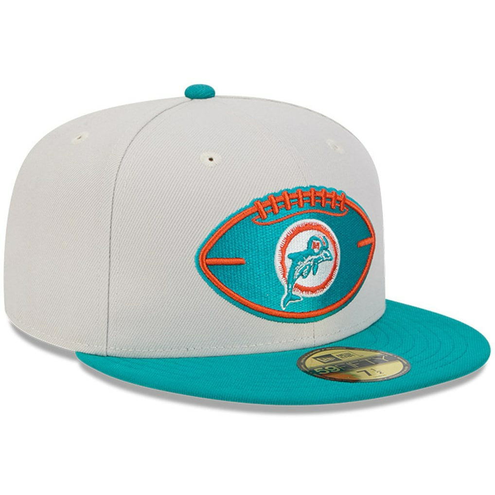 Miami Dolphins New Era 2024 Sideline Historic 59FIFTY Fitted Hat - Stone/Aqua Hats