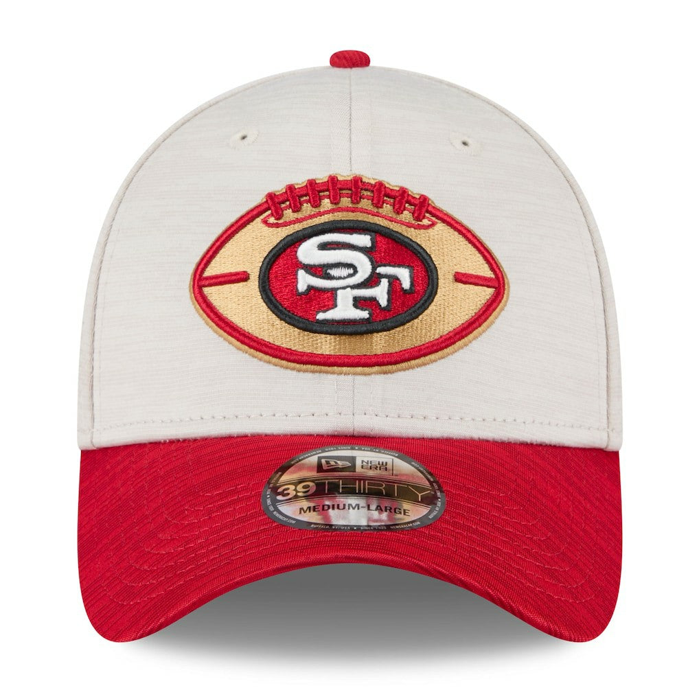 San Francisco 49ers New Era 2024 Sideline Historic 39THIRTY Flex Hat - Stone/Scarlet Hats