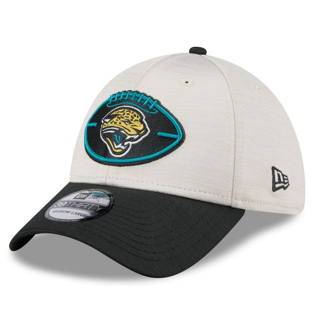 Jacksonville Jaguars New Era 2024 Sideline Historic 39THIRTY Flex Hat - Stone/Teal Hats