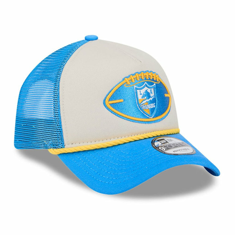 Los Angeles Chargers New Era 2024 Sideline Historic 9FORTY A-Frame Trucker Adjustable Hat - Stone/Powder Blue Hats