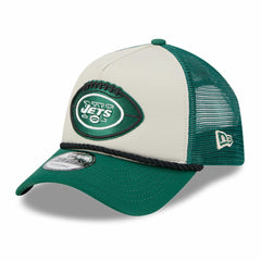 New York Jets New Era 2024 Sideline Historic 9FORTY A-Frame Trucker Adjustable Hat - Stone/Green Hats