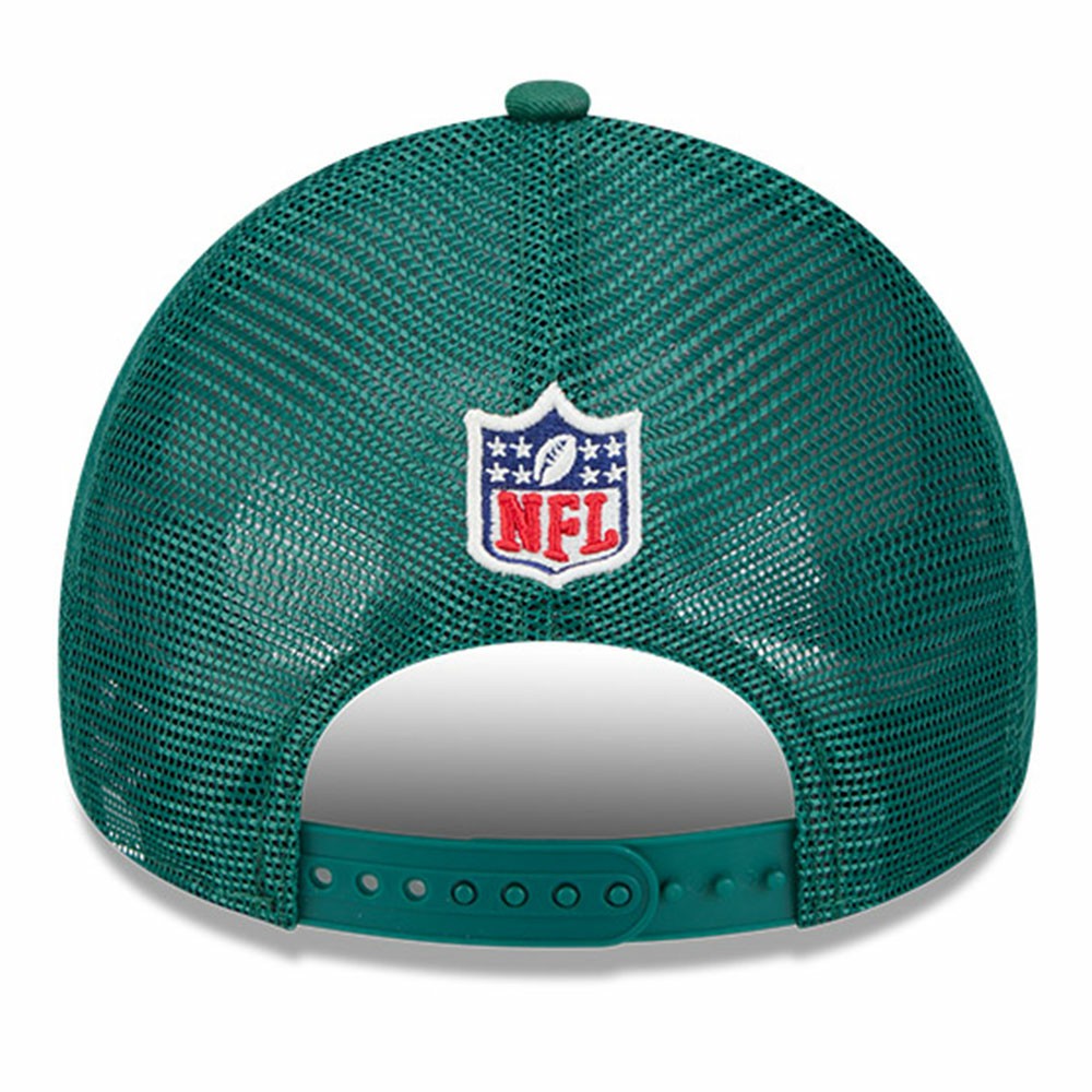New York Jets New Era 2024 Sideline Historic 9FORTY A-Frame Trucker Adjustable Hat - Stone/Green Hats