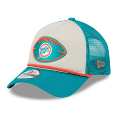 Miami Dolphins New Era 2024 Sideline Historic 9FORTY A-Frame Trucker Adjustable Hat - Stone/Aqua Hats