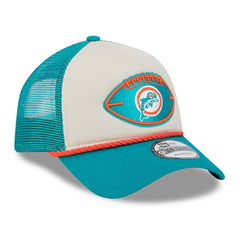 Miami Dolphins New Era 2024 Sideline Historic 9FORTY A-Frame Trucker Adjustable Hat - Stone/Aqua Hats
