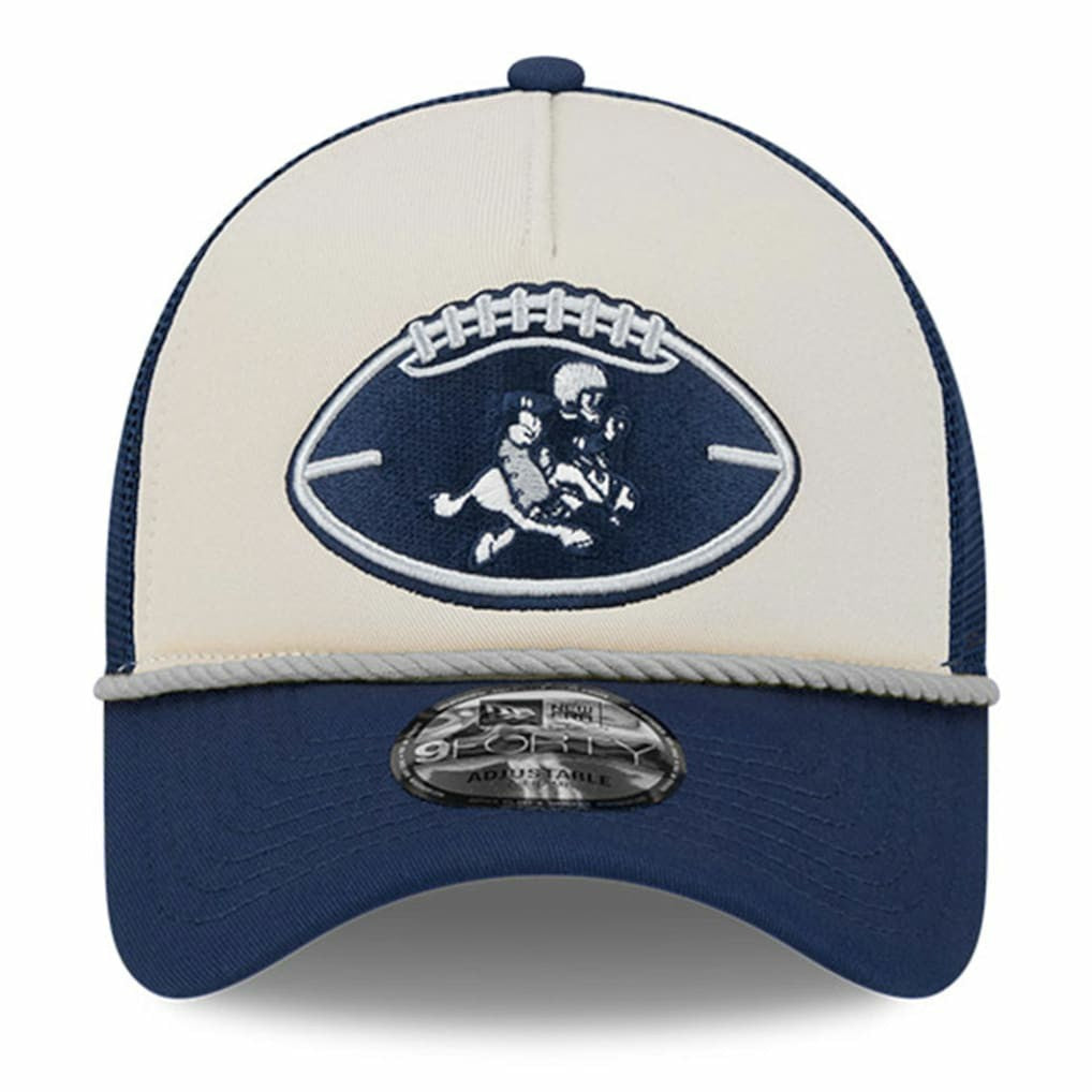 Dallas Cowboys New Era 2024 Sideline Historic 9FORTY A-Frame Trucker Adjustable Hat - Stone/Navy Hats
