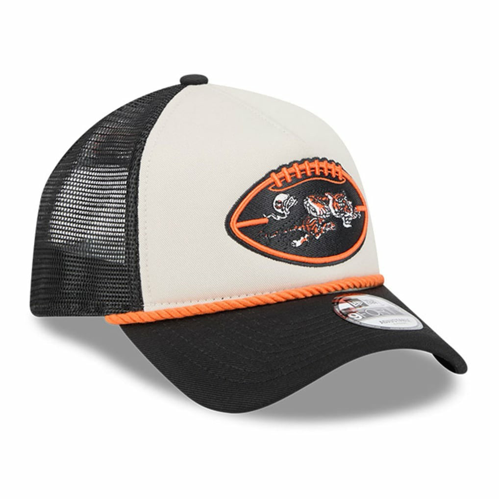 Cincinnati Bengals New Era 2024 Sideline Historic 9FORTY A-Frame Trucker Adjustable Hat - Stone/Black Hats