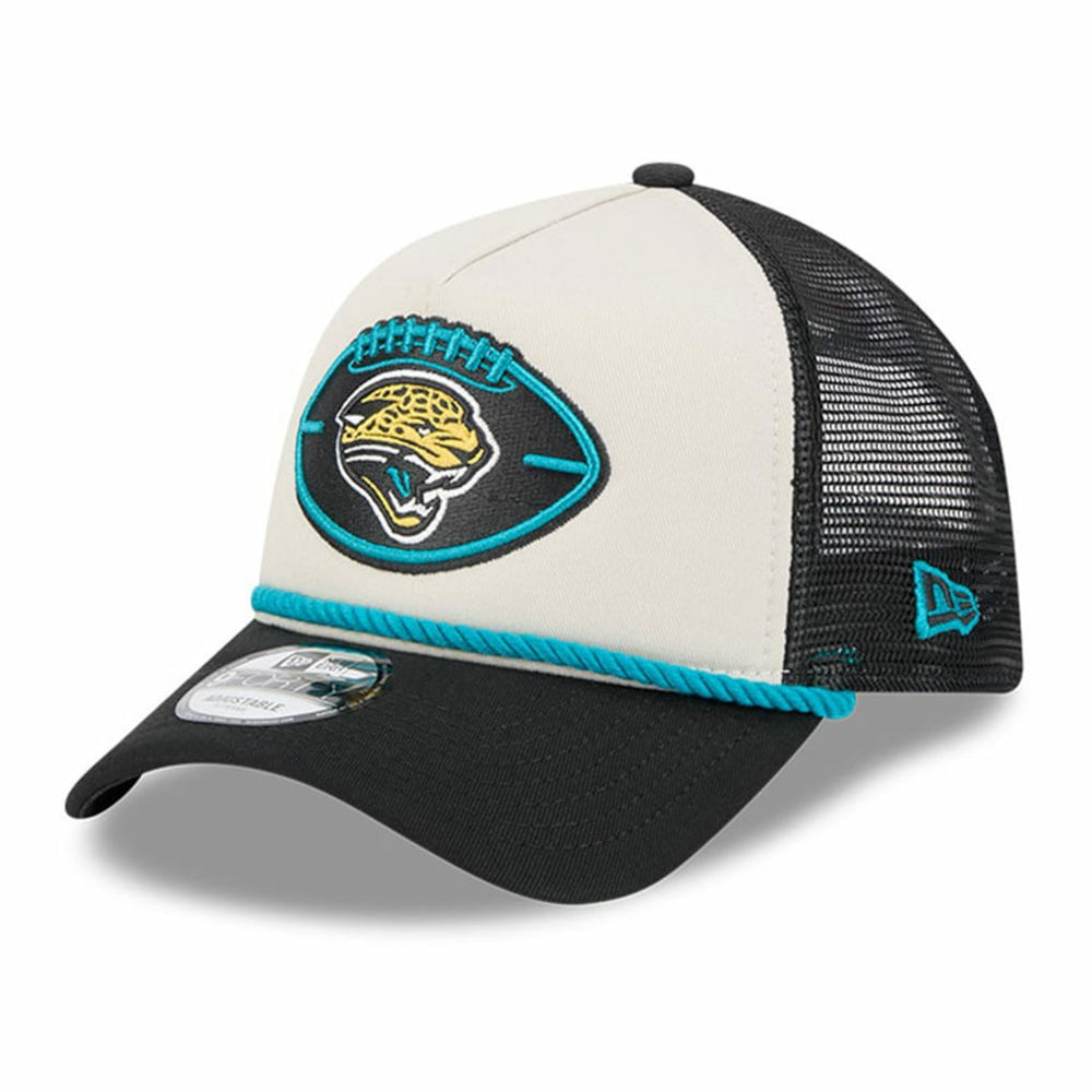 Jacksonville Jaguars New Era 2024 Sideline Historic 9FORTY A-Frame Trucker Adjustable Hat - Stone/Black Hats