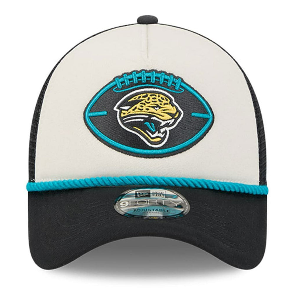 Jacksonville Jaguars New Era 2024 Sideline Historic 9FORTY A-Frame Trucker Adjustable Hat - Stone/Black Hats
