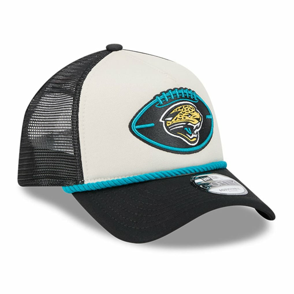 Jacksonville Jaguars New Era 2024 Sideline Historic 9FORTY A-Frame Trucker Adjustable Hat - Stone/Black Hats