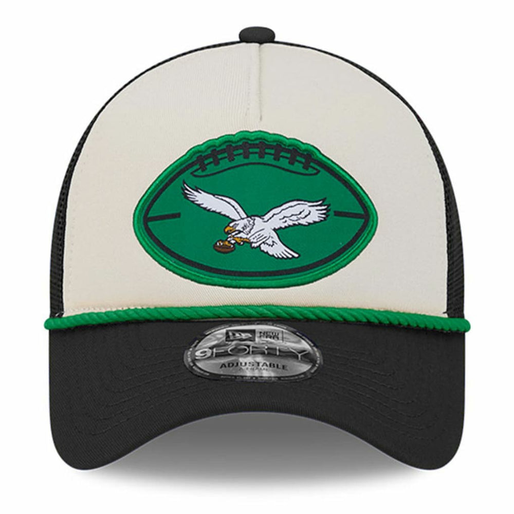 Philadelphia Eagles New Era 2024 Sideline Historic 9FORTY A-Frame Trucker Adjustable Hat - Stone/Black Hats