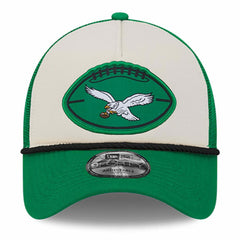 Philadelphia Eagles New Era 2024 Sideline Historic 9FORTY A-Frame Trucker Adjustable Hat - Stone/Kelly Green Hats