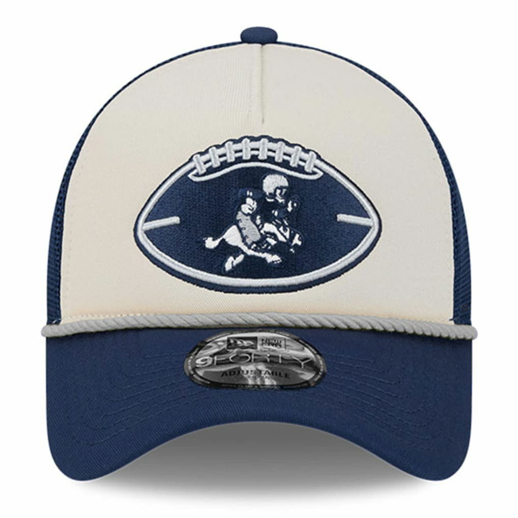 Dallas Cowboys New Era Youth 2024 Sideline Historic 9FORTY A-Frame Trucker Adjustable Hat - Stone/Navy Hats