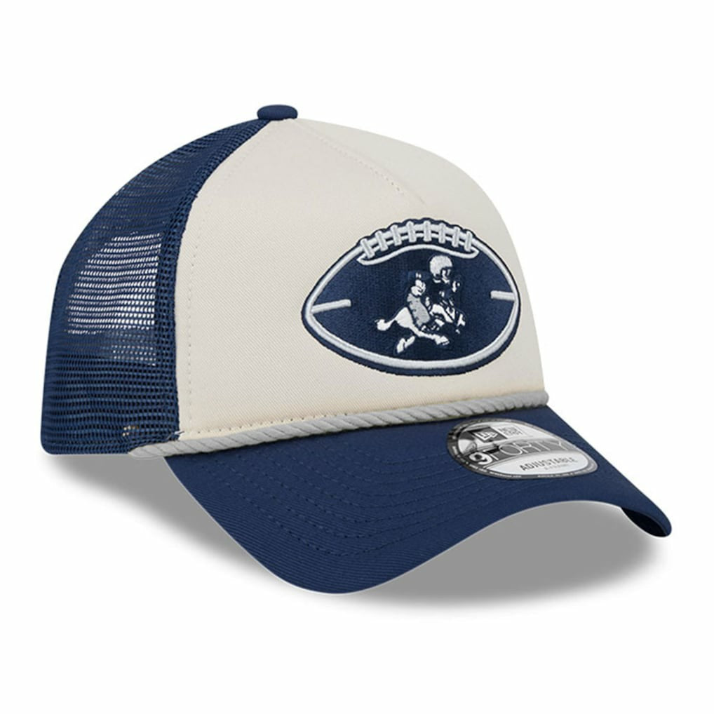 Dallas Cowboys New Era Youth 2024 Sideline Historic 9FORTY A-Frame Trucker Adjustable Hat - Stone/Navy Hats