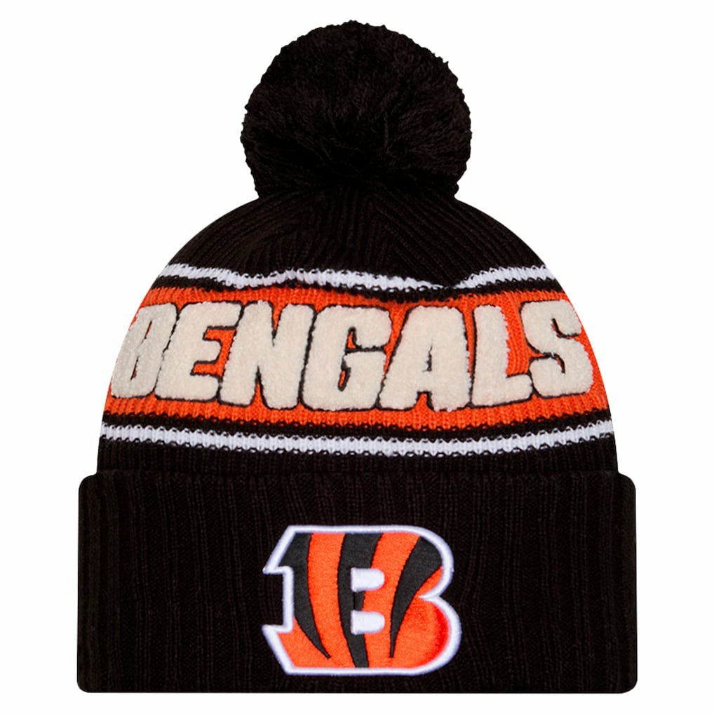 Cincinnati Bengals New Era 2024 Sideline Cuffed Knit Hat with Pom - Black Hats